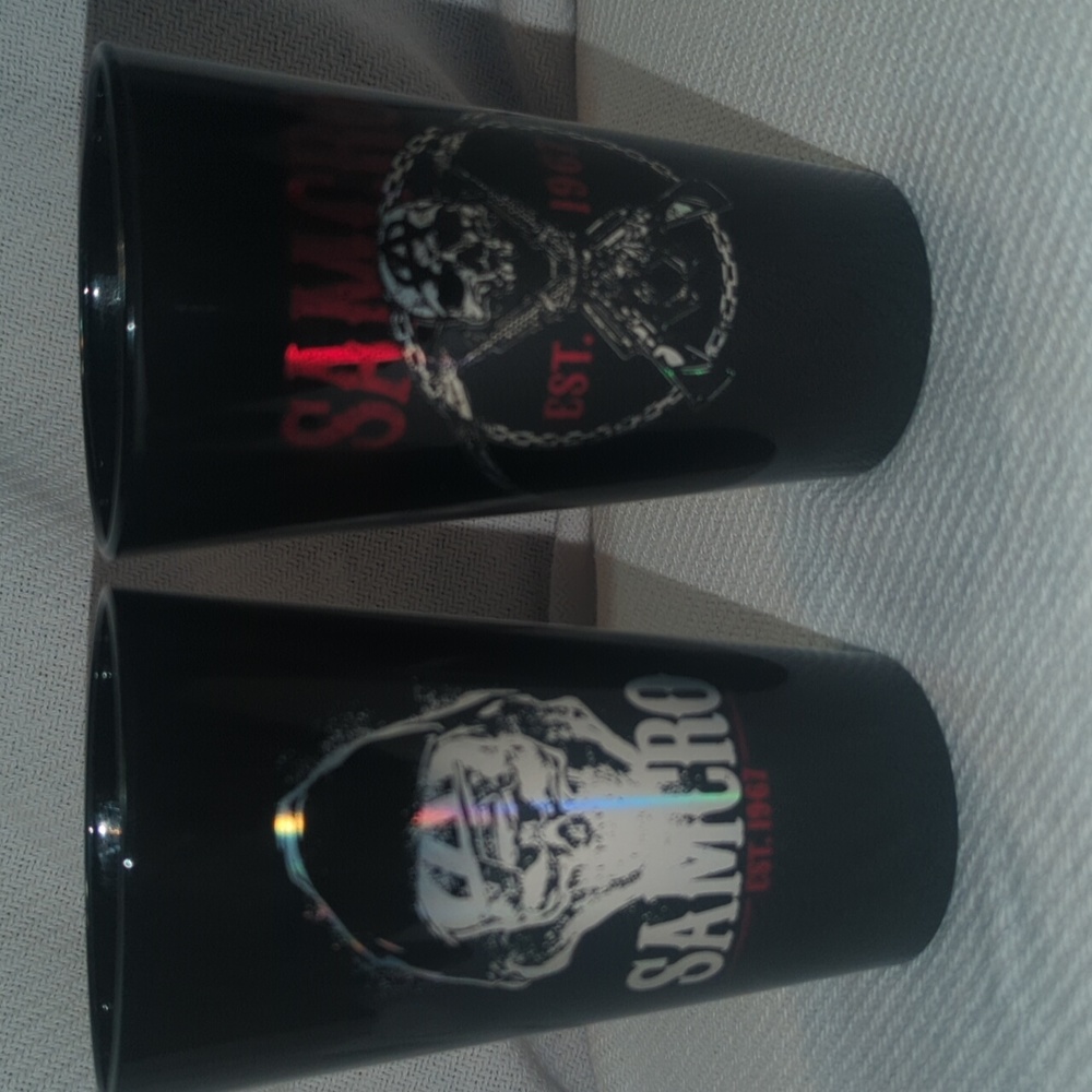 SAMCRO Pint Glasses Set of 2 Black Motorcycle‎ Club Skull Biker Gift